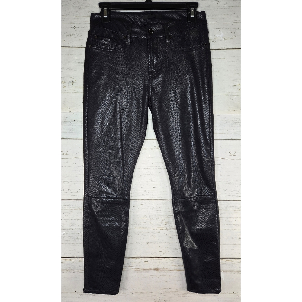 7 For All Mankind High Waist Ankle Skinny The Knee Embossed Snakeskin Jeggings
